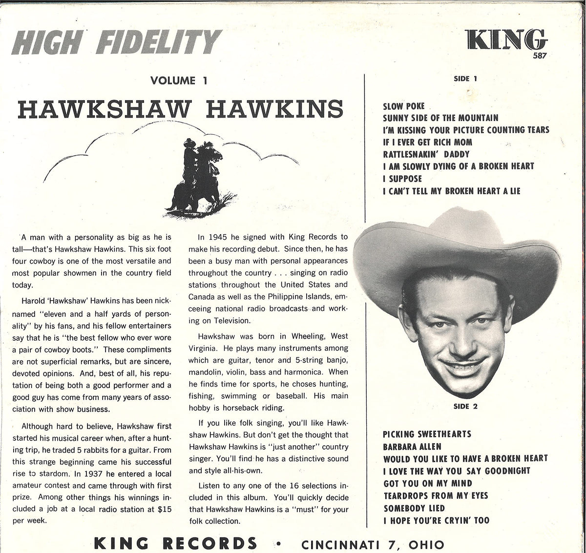 Hawkshaw Hawkins Volume 1 Country Music Usa