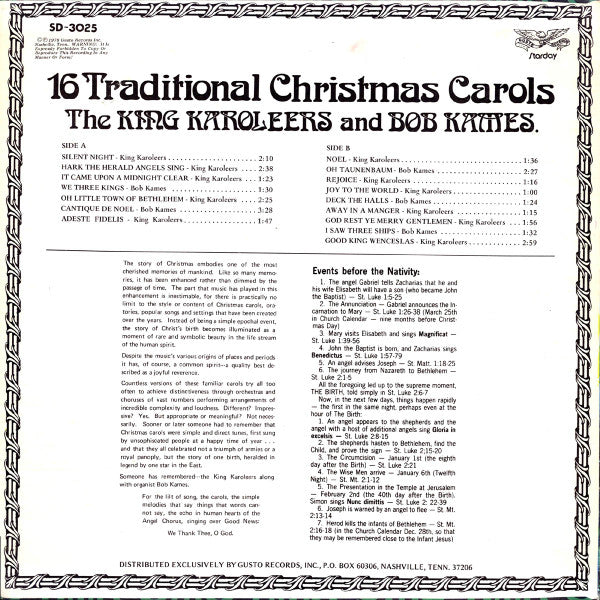 King Karoleers And Bob Kames 16 Traditional Christmas Carols